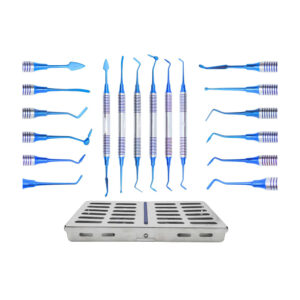 Dental Composite Non Stick Filling Instruments Kit in Stainless Steel Cassette (6 PCS Blue Plasma Coated)