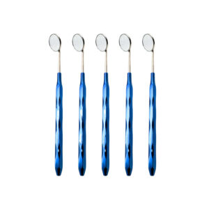 Dental Mirror Stainless Steel with Blue Plasma Handle, Set of 5 Dental Mirrors Front Surface Rhodium Plasma Coated Cone Socket Threading